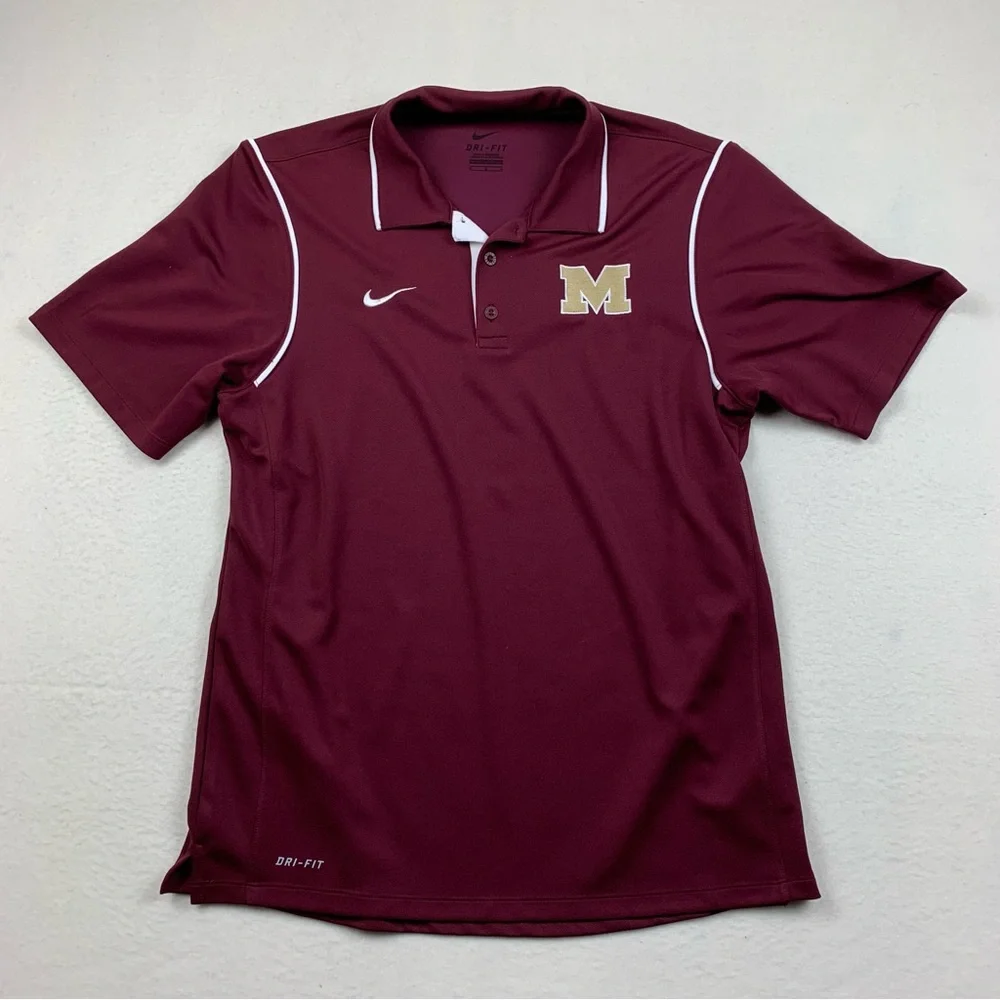 Nike Dri-Fit Polo‎ Men Medium Maroon Football Athletic Academia Millbury Woolies